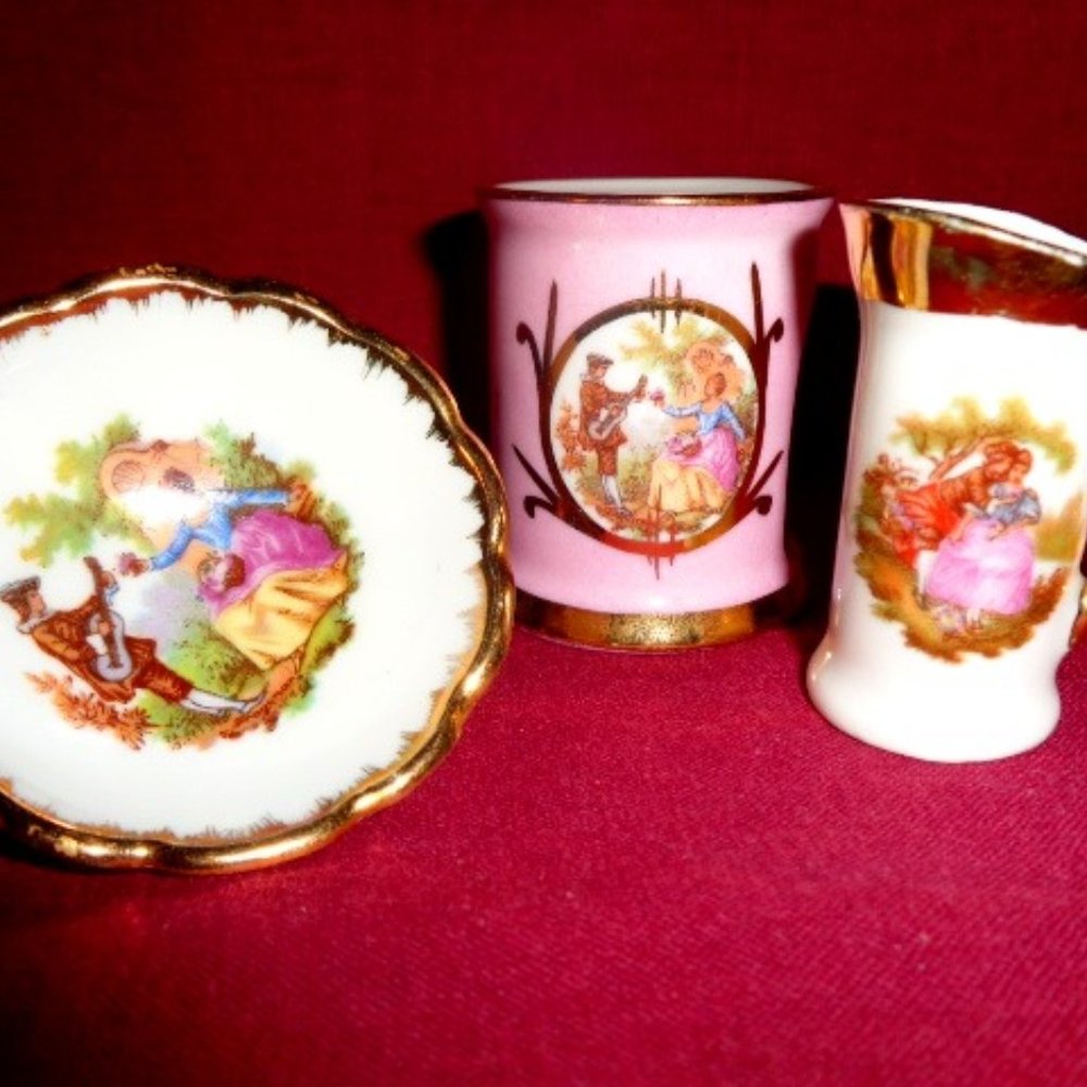 Limoges France Mini Doll Set, Ceramic, Three Pieces, Made In France